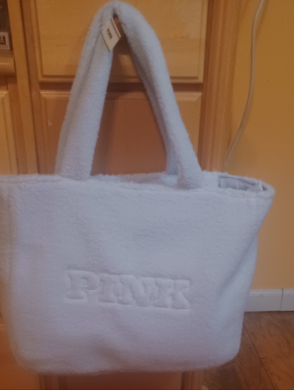 PINK Sherpa Baby Blue Tote NWT 16X12 Dorm Life 😍